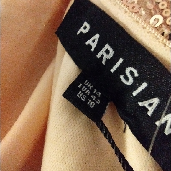 Women's Parisian Works Short Sequin Beige Party Dress Prom Size 10 Bodycon - Picture 5 of 9